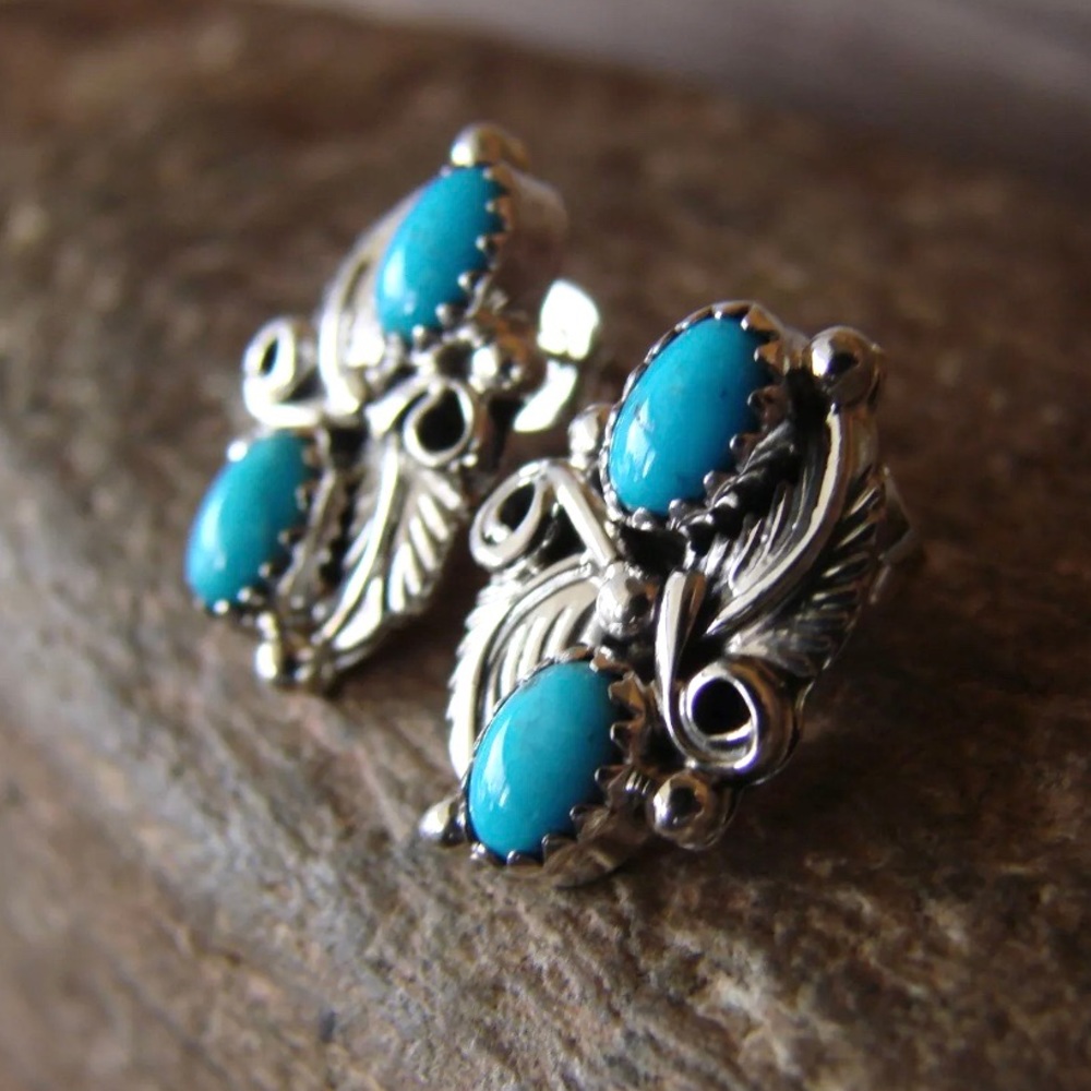Native American Sterling Turquoise Earrings - Picture 7 of 8